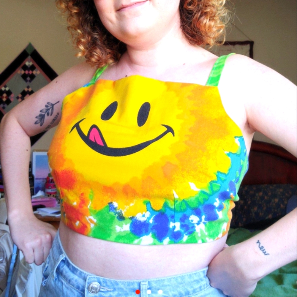 Handmade rainbow smiley face crop top